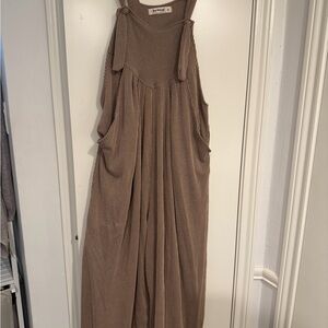 Three Bird Nest Taupe Ribbed Wide-Leg Jumpsuit
